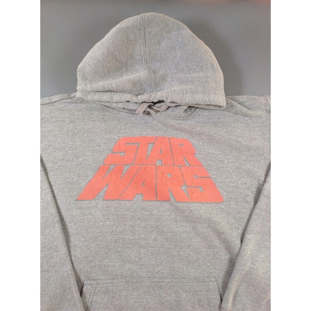 Star Wars Hoodie Men's Large Gray Graphic Print Kangaroo Pockets Raglan Sleeve